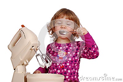 Little girl enjoy in sweet cream Stock Photo