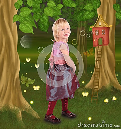 Little girl in fairy tale Stock Photo