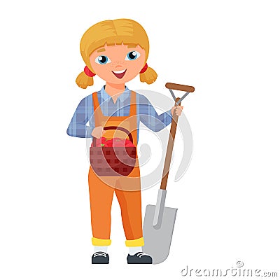 Little girl farmer occupation Vector Illustration