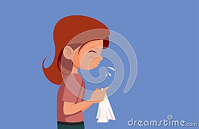 Sick Child sneezes into a Handkerchief Spreading the Virus Vector Illustration Vector Illustration