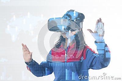 Little girl with glasses of virtual reality Stock Photo