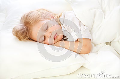 Little girl goes to bed, bed, sleep, rest Stock Photo