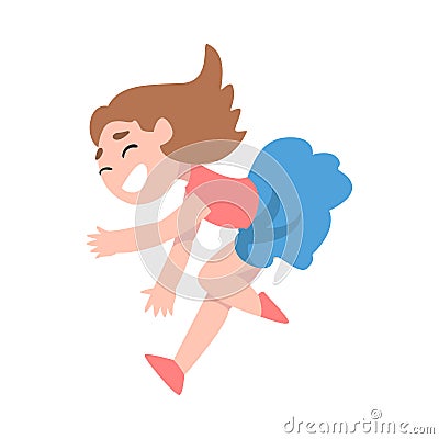 Little Girl Happily Jumping, Smiling Preschooler Kid Having Fun Cartoon Style Vector Illustration I Vector Illustration