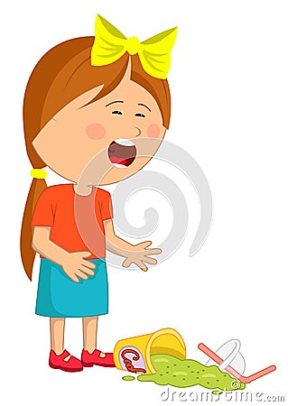 Little girl has dropped her fast food beverage crying Vector Illustration