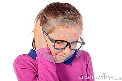 A little girl has earache Stock Photo