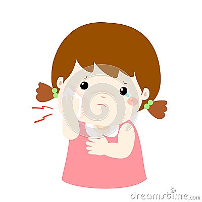 Little girl having toothache cartoon . Vector Illustration