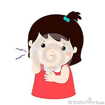Little girl having toothache cartoon . Vector Illustration