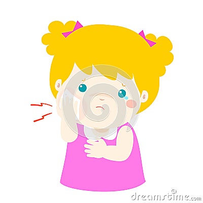 Little girl having toothache cartoon . Vector Illustration