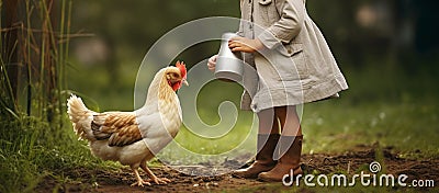 Little girl helps her parents on the home farm Stock Photo