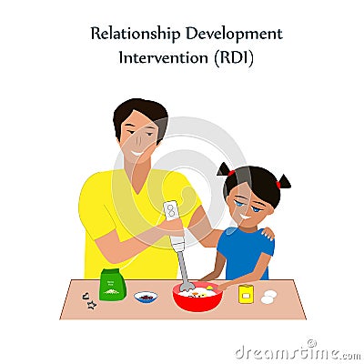 Little girl and a his father baking cookies. Relationship Development Intervention or RDI technique, the successful Vector Illustration