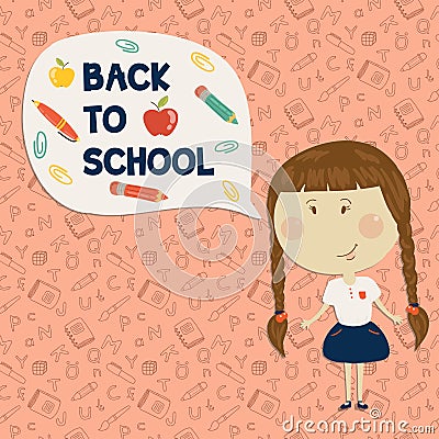 Little girl holding say back to school Vector Illustration