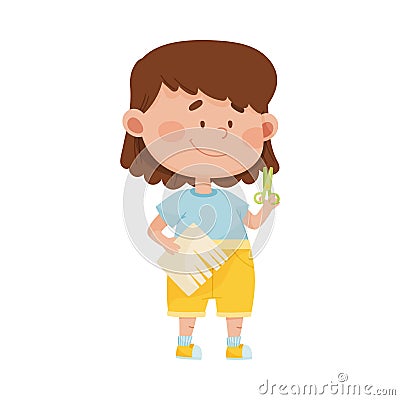 Little Girl Holding Scissors Doing Paper Craft Vector Illustration Vector Illustration