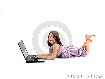 Little Girl with Laptop Stock Photo