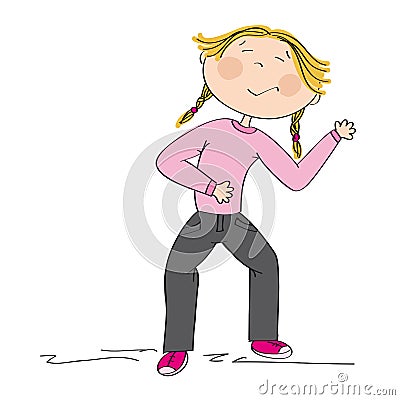 Little girl laughing, probably offending someone or laughing loudly after hearing funny joke Vector Illustration