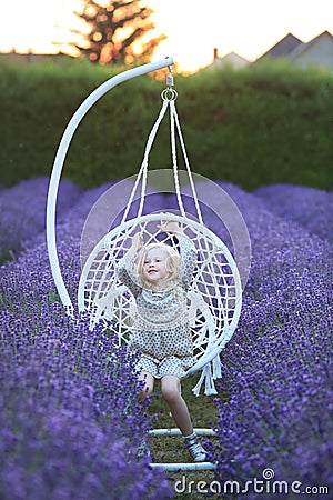 Little girl lavender field Stock Photo