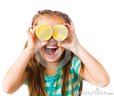 Little girl with lemon Stock Photo