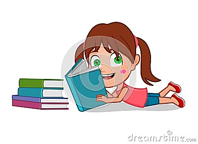Young Girl lying reading a book Stock Photo