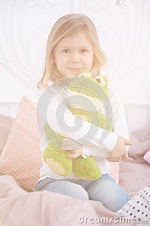 Little girl with mascot Stock Photo