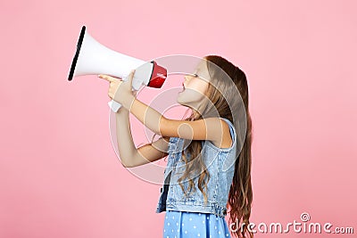 Little girl with megaphone Stock Photo