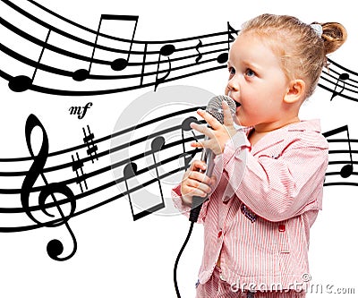 Little girl with microphone Stock Photo