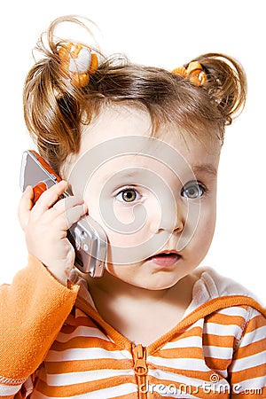 Little girl with mobile phone Stock Photo