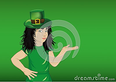 Little girl in the national costume for St. Patrick`s Day Cartoon Illustration