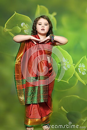 A little girl is in the national Indian dress Stock Photo