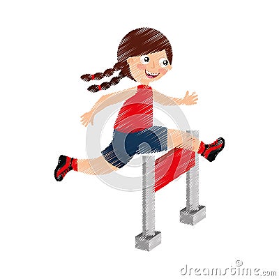 Little girl in obstacle race Vector Illustration