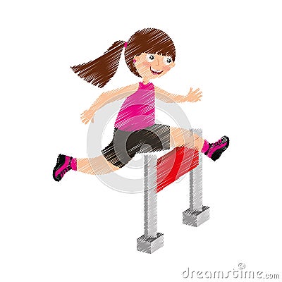 Little girl in obstacle race Vector Illustration