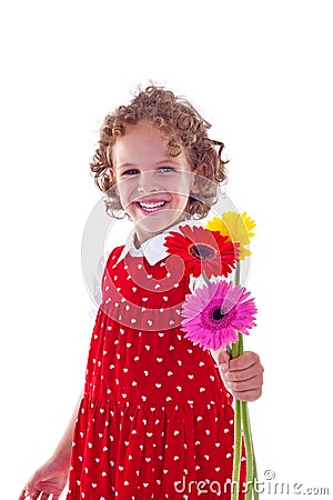 Little girl offering flowers Stock Photo