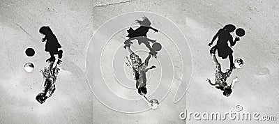 Little girl playing ball shadow, set of pictures Stock Photo