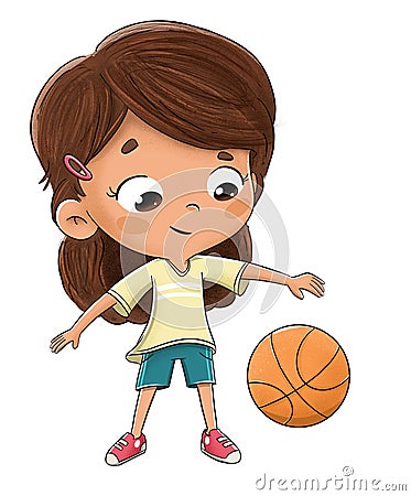 Little girl playing basketball bouncing a ball Stock Photo