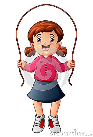 Little girl playing jumping rope Vector Illustration