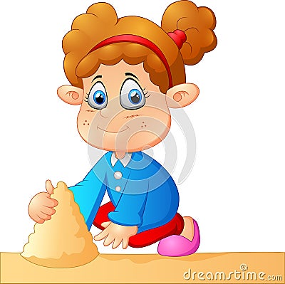 Little girl playing sand Vector Illustration