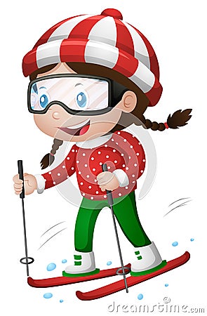 Little girl playing ski Vector Illustration