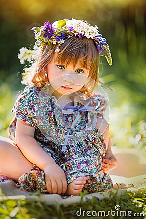 Little girl portrait flowers Stock Photo