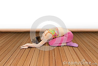 Little girl practices yoga Stock Photo
