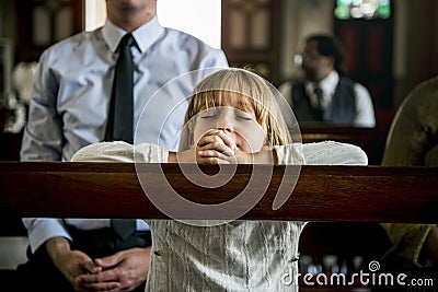 Little Girl Praying Church Believe Faith Religious Stock Photo
