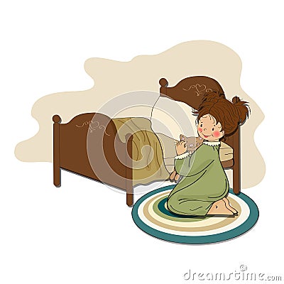 Little girl is preparing for sleep Vector Illustration