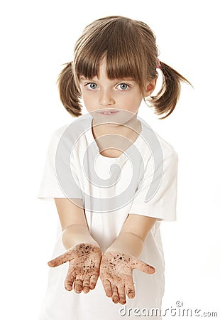 Little girl preschooler with dirty hand Stock Photo