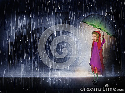 Little girl in the rain Stock Photo