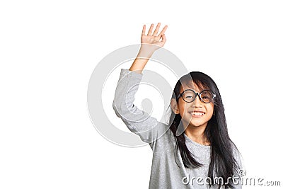 Little Girl Raise Her Hand Up Stock Photo