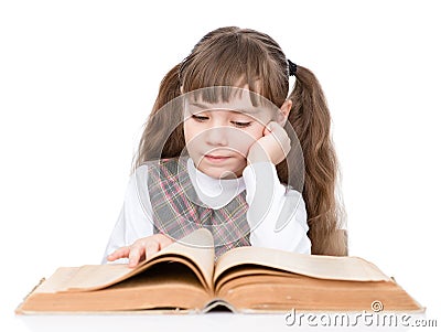 Little girl reading book. isolated on white background Stock Photo