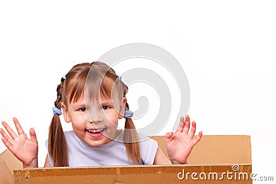 Little girl is ready to move into a new house Stock Photo