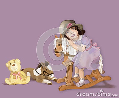 Little girl on a rocking horse Stock Photo