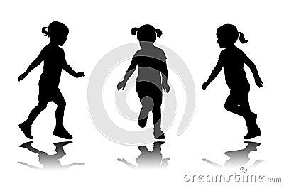 Little girl running silhouettes Vector Illustration