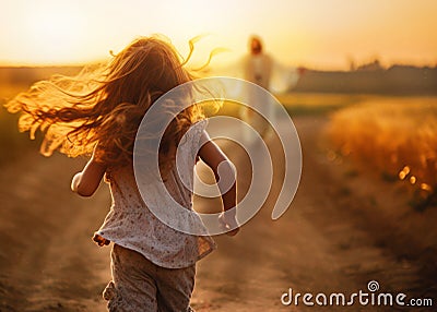 Little girl runs to Jesus Stock Photo