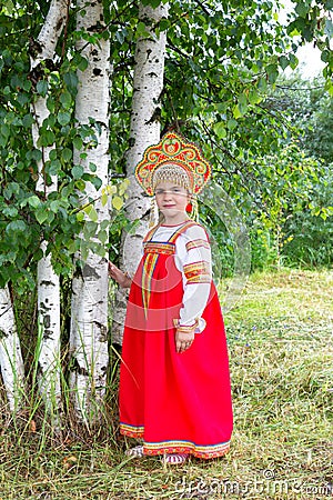 Little girl in Russian national a sundress Stock Photo