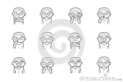 Collection of 12 Collection of 12 illustrations of little girl showing different emotions of girl showing different emotions Vector Illustration