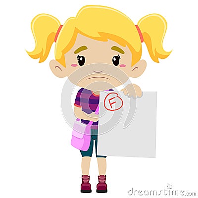 Little Girl showing her Failed Exam Vector Illustration